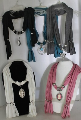 #ad SCARF PENDANT NECKLACE SHAWL WRAP JEWELRY NEW Choice Pendant amp; Scarf Color $13.95