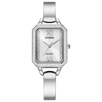 #ad Citizen Eco Drive Women#x27;s Silver Tone Crystal Accent 23MM Watch EM0980 50A $89.99