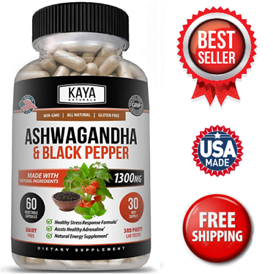 #ad Organic Ashwagandha Capsules 1300mg Supplement w Black Pepper Root Powder $9.98