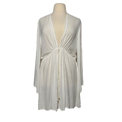 Spiaggia Dolce Women Coverup Dress Long Sleeve Deep V Neck Crochet White 3X NEW $26.58