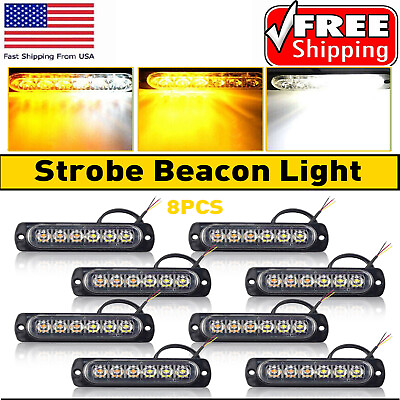 #ad 8PCS 6 LED Strobe Light Bar Truck Car Flashing Warning Hazard Beacon Amber White $22.09