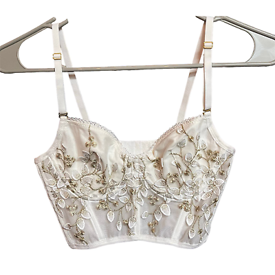 #ad White Floral Bustier Lingerie Corset Top Fits Like XS $20.00