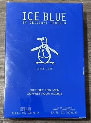 #ad Original Penguin Ice Blue Gift Set Men 3.4oz Eau De Toilette 3.4oz Shower Gel $25.00