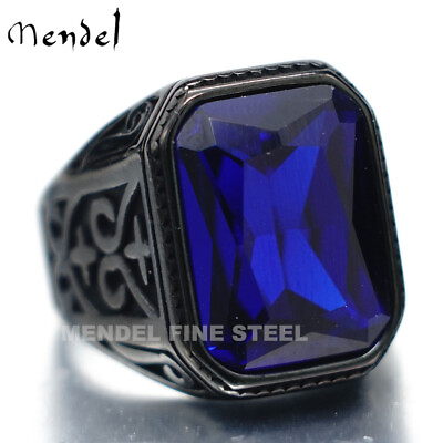 #ad MENDEL Mens Black Blue Tanzanite Stone Ring For Men Size 7 8 9 10 11 12 13 15 $13.99
