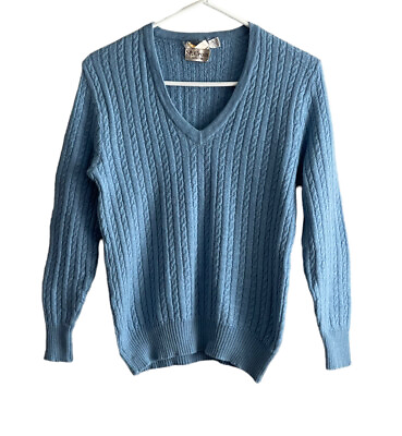 #ad Womens 100% Baby LLama Wool Sweater Medium Blue St. Croix Knits Cable Knit $24.00