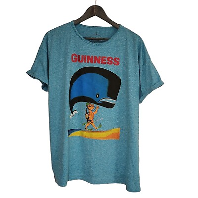 Gilroy Guinness Beer Men#x27;s T Shirt Diver Holding up Whale Size XL Blue Aqua $19.99