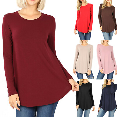 Women#x27;s Long Sleeve Tunic Top Casual Crew Neck Basic T Shirt Blouse Loose Fit $15.95