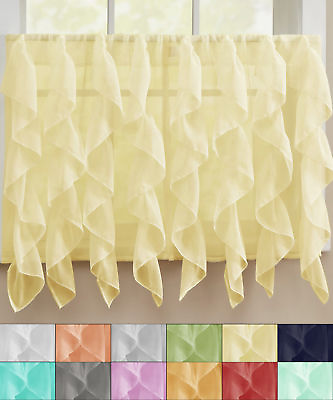 #ad Sheer Voile Vertical Ruffle Window Kitchen Curtain 36quot; Tier Pair $14.39