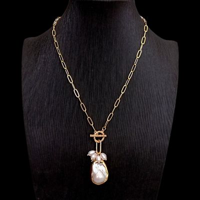 #ad White Keshi Pearl Pendant Gold Plated Chain Necklace Simple Gift Natural Pearl $19.00