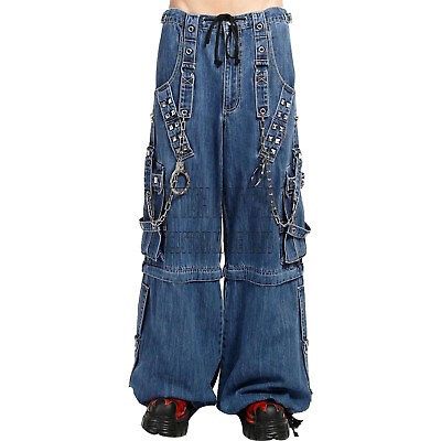 #ad Unisex Blue Denim Tripp Pants Gothic Pants with Handcuffs and chain Punk Pant $112.00
