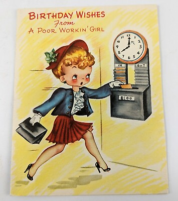 #ad Birthday WIshes Poor Workin Girl Greeting Card Forget Me Not Vintage $6.99
