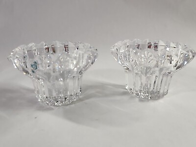 #ad Crystal Candle Holders set of 2 Pillar Taper CANDLES Glass Vintage $18.69