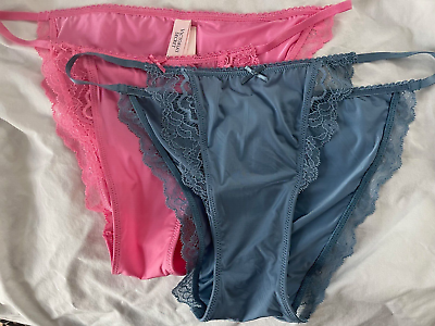 #ad 2 Pack NWT L Victoria#x27;s Secret Dream Angels String Bikinis Dark Pink Blue $28.99