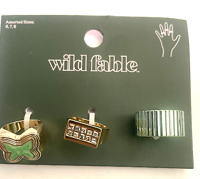 #ad Wild Fable 3PK Green Butterfly and Teal Assorted Sizes Gold Fashion Rings $12.60