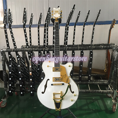 #ad White Hollow Body 6 String Electric Guitar Mahogany Body Jazz Bridge in Stock $270.00