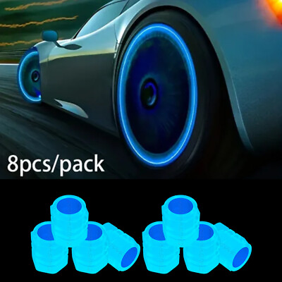 #ad 8Pcs Glowing Dark Universal Fluorescent Car Wheel Tire Valve Cover Caps Blue $5.99