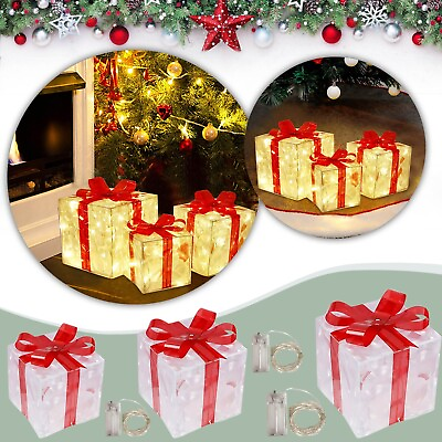 #ad Christmas Gift Lighting Box Glowing Decoration Ornament With Bow Without Battery $15.04