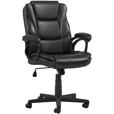 #ad High Back Leather Office Chair Executive Desk Chair Computer Swivel Chair Black $86.99