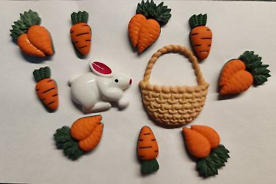 #ad Vintage Jesse James Easter Rabbit Carrots Basket Plastic Shank Buttons PB85 $14.99
