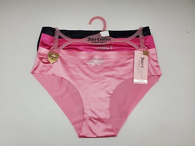 #ad JUICY COUTURE 3 Pack Womens XL Foil Logo Satin No Panty Lines Black Pink Fuchsia $27.95