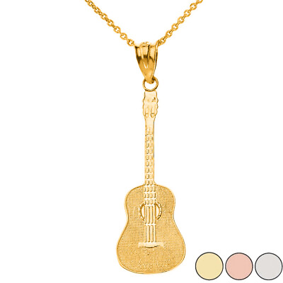 #ad Solid Gold Or 925 Musical Rock Band Acoustic Guitar Pendant Necklace $19.99