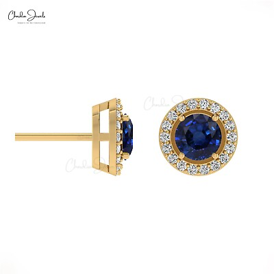 #ad New 0.46 ctw Natural Blue Sapphire amp; Diamond Halo Stud Earrings 14K Real Gold $373.90