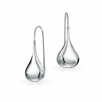 #ad Sterling Silver 925 Solid Classic Puffed Teardrop Hook Dangle Earrings Women $10.99