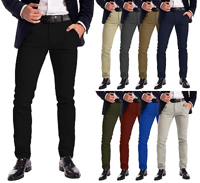 #ad Stretch Chino Slim Fit Mens Relaxed Casual Cotton Dress Skinny Pants Size 30 40 $20.39