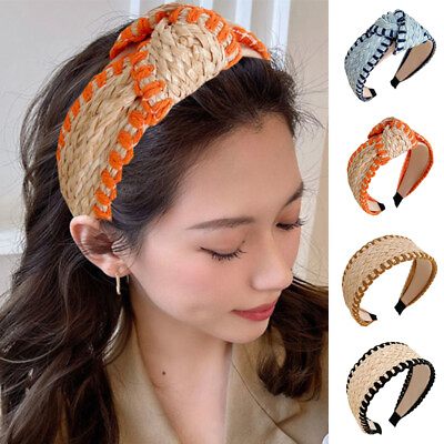 #ad Weaving Knotted Head Hoop 5cm Wide Handmade Hairband Bohemian Headband Non slip# $4.84