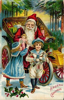 #ad C1907 15 CHRISTMAS GERMAN POSTCARD quot;Embossed Santa Claus In Automobilequot; $49.99