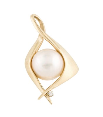 #ad Mabe 16mm Cultured Pearl Diamond 14K Pendant With 14K Chain $725.00