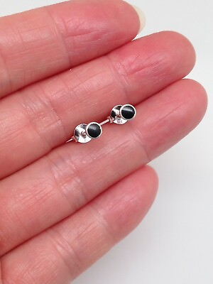 #ad 925 Sterling Silver Tiny Black Onyx Stud Earrings Round 3mm $14.99