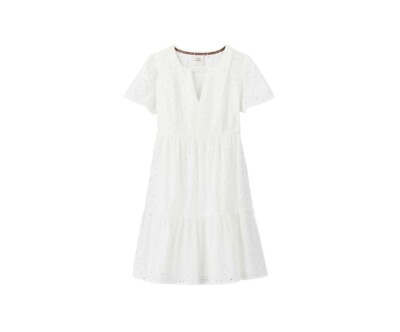 #ad knox Rose women#x27;s white mini dress size large tiered eyelets details short sleev $9.00