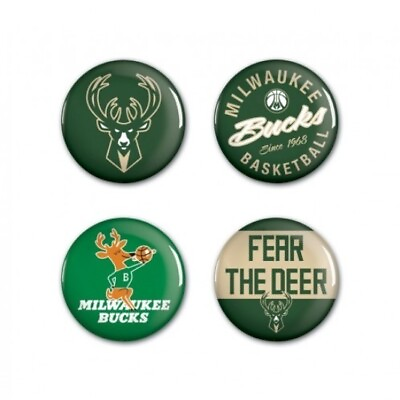 #ad Milwaukee Bucks NBA Button Badge Set Of 4 Basketball Pin Gift Jersey GBP 7.95