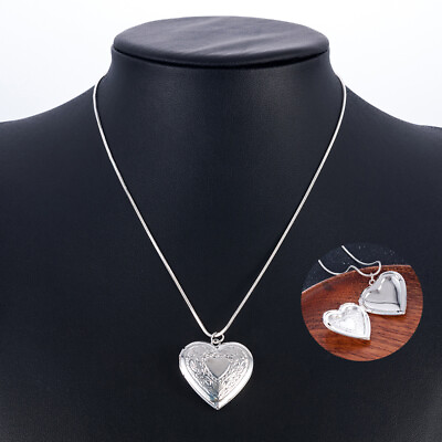 #ad #ad Jewelry 925 Silver Heart Necklace Locket Photo Pendant Wedding Fashion Gifts $1.86