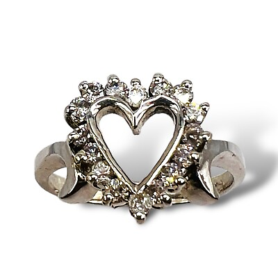 #ad 14k White Gold Diamond .30CTW Heart Open Ring 5.75 Vintage 2772 $499.00