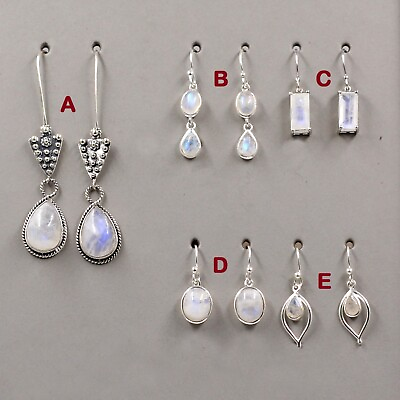 #ad Blue Fire moonstone Dangle Earring Handmade 925 Silver Birthday Gift Jewelry $17.85