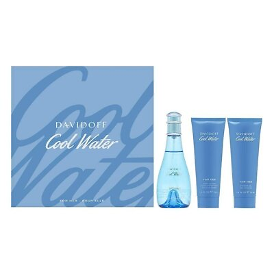 #ad Cool Water By Davidoff 3 Pcs Gift Set Women EDT Spray 3.4 oz. Shower Breeze... $44.95