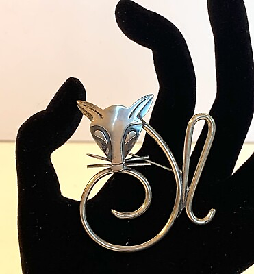 #ad 925 Sterling Cat Pin Vintage Texco Mexico P28 $34.00