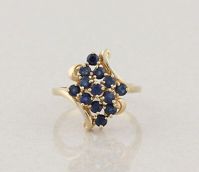 #ad 10k Yellow Gold Natural Blue Sapphire Cluster Ring Size 7 1 4 $296.65