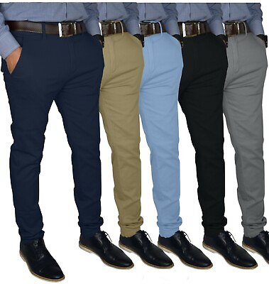 Mens Slim FIT Stretch Chino Trousers Casual Flat Front Flex Classic Full Pants $22.94