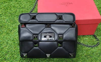 #ad Valentino Roman Stud small black bag with graphite tone furniture $759.00