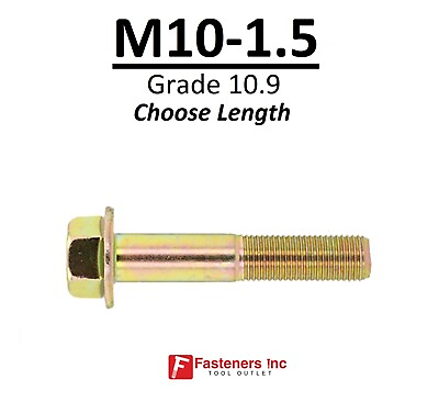 #ad M10 1.5 x Choose Length Grade 10.9 Metric Flange Bolts Yellow Zinc Hardened $8.99