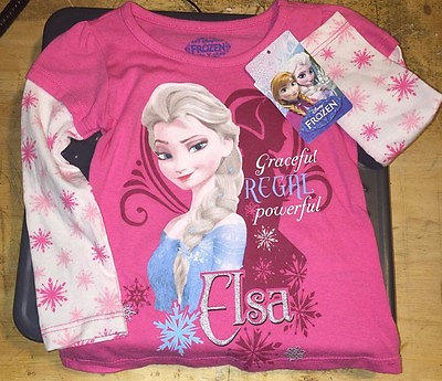 #ad NWT Disney Frozen Elsa Pink Long Sleeve Shirt Graceful Regal Powerful 2T $19.99