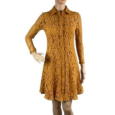 #ad Nanette Nanette Lepore Button Up Lace Shirt Dress Size 2 Yellow $29.99