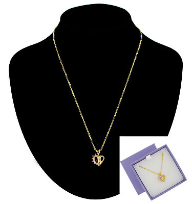 #ad Gift Boxed Heart Cz Cubic Zirconia Gold Tone Pendant 3 4quot; Necklace 18 19.5quot; $9.59