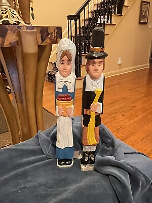 #ad Thanksgiving Pilgrim Couple Figurine Set of 2 Country Farm Home Decor 11” $25.00