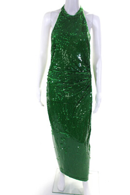 #ad Ronny Kobo Womens Sequin Open Back Alix Halter Shift Dress Green Size S $68.41