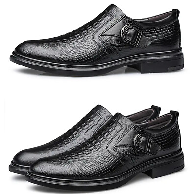 #ad Mens PU Leather Buckle Crocodile pattern Loafers Casual Pointed Toe Party Shoes $71.15