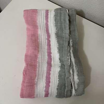 #ad Aden Anais Paint Stripes Swaddle Blanket Cotton Muslin Pink and Gray Striped $14.99